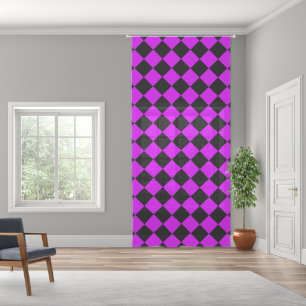 Purple Black Checker Diamond Pattern Sheer Curtains