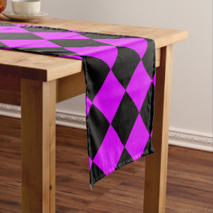Purple Black Checker Diamond Pattern Short Table Runner