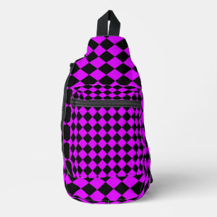 Purple Black Checker Diamond Pattern Sling Bag