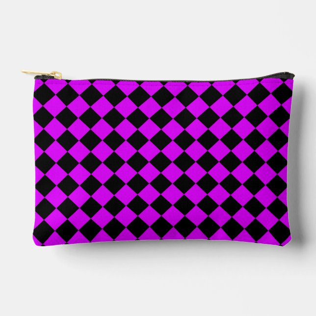 Purple Black Checker Diamond Pattern Small Accessory Pouch (Front)