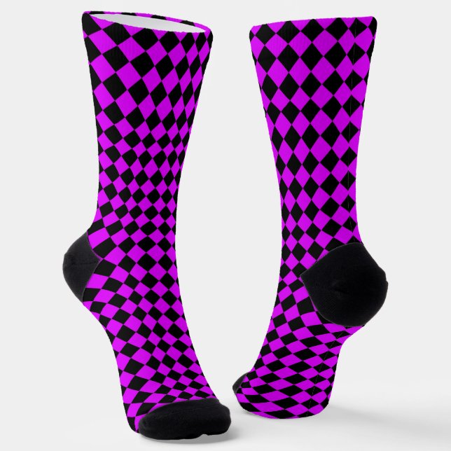 Purple Black Checker Diamond Pattern Socks (Angled)
