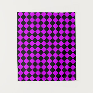 Purple Black Checker Diamond Pattern Tapestry