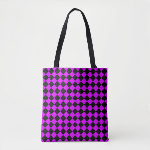 Purple Black Checker Diamond Pattern Tote Bag
