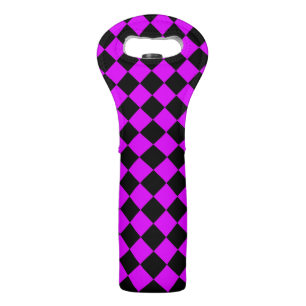 Purple Black Checker Diamond Pattern Wine Bag