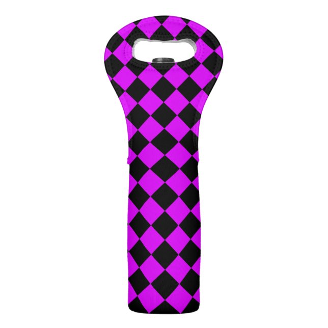 Purple Black Checker Diamond Pattern Wine Bag (Front)