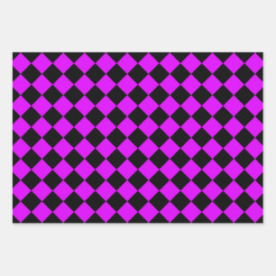 Purple Black Checker Diamond Pattern Wrapping Paper Sheets