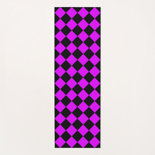 Purple Black Checker Diamond Pattern Yoga Mat (Front)