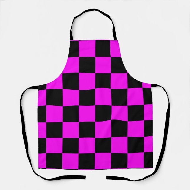 Purple Black Checkered Check Pattern Apron (Front)