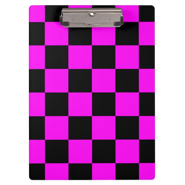 Purple Black Checkered Check Pattern Clipboard (Front)