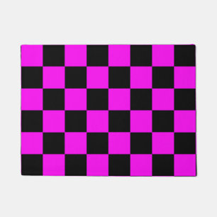 Purple Black Checkered Check Pattern Doormat