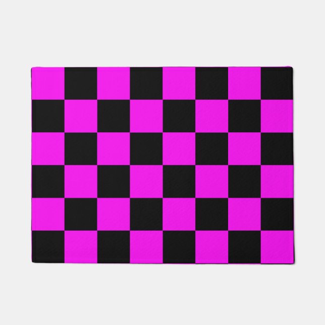 Purple Black Checkered Check Pattern Doormat (Front)
