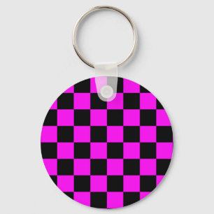 Purple Black Checkered Check Pattern Keychain