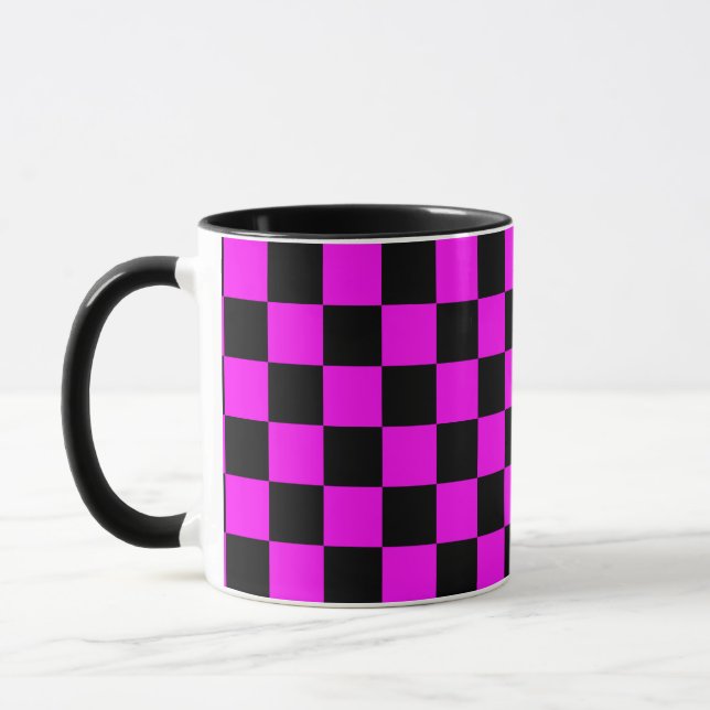 Purple Black Checkered Check Pattern Mug (Left)