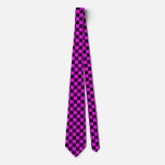 Purple Black Checkered Check Pattern Neck Tie