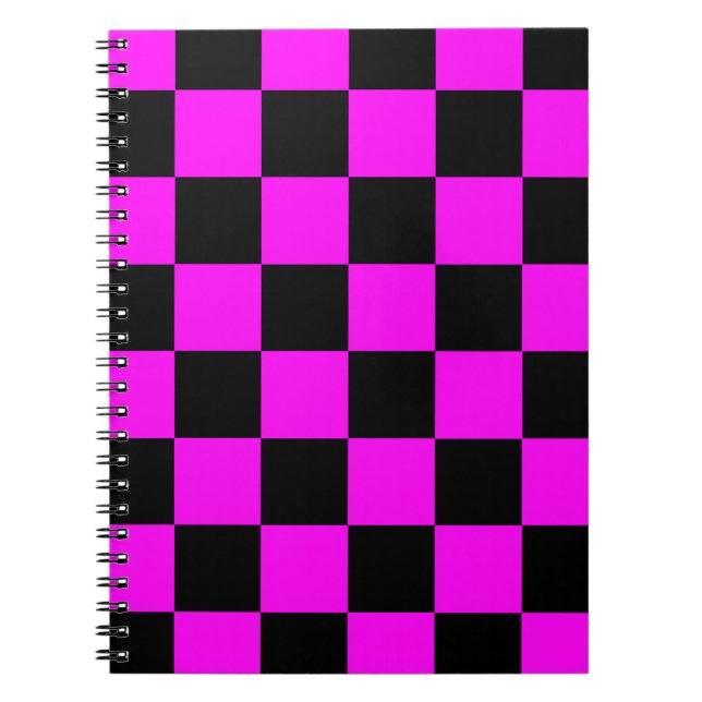 Purple Black Checkered Check Pattern Notebook (Front)