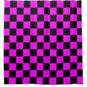 Purple Black Checkered Check Pattern Shower Curtain