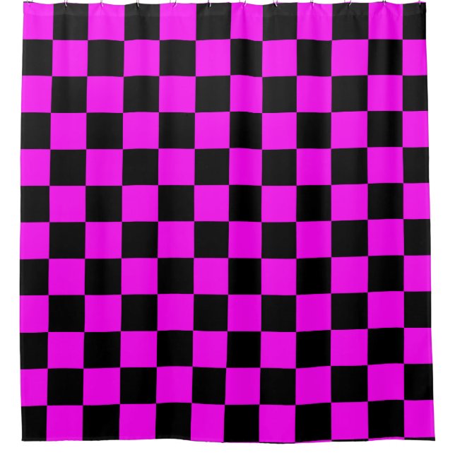 Purple Black Checkered Check Pattern Shower Curtain (Front)