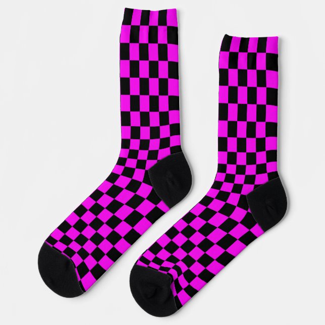Purple Black Checkered Check Pattern Socks (Left)
