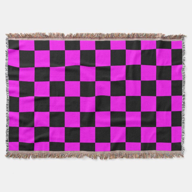 Purple Black Checkered Check Pattern Throw Blanket (Front)
