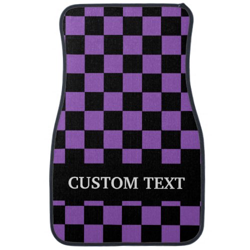 Purple Black Checkered Flag Personalized Name Car  Car Floor Mat