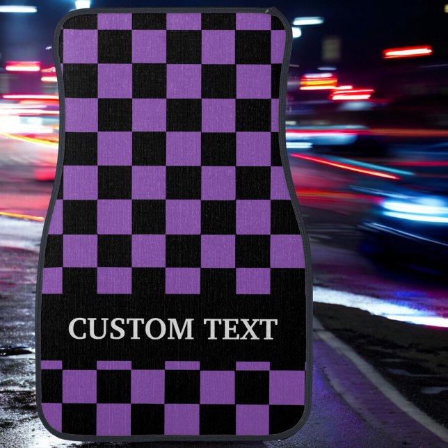 Purple Black Checkered Flag Personalized Name Car  Floor Mat (Creator Uploaded)
