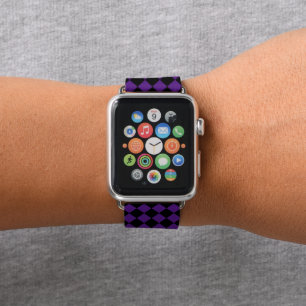 Purple Black Checkered Gold Monogrammed Halloween Apple Watch Band
