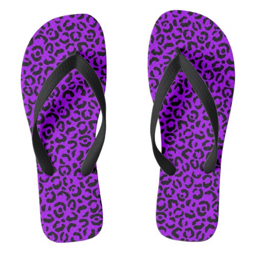 Purple black cheetah print flip flops