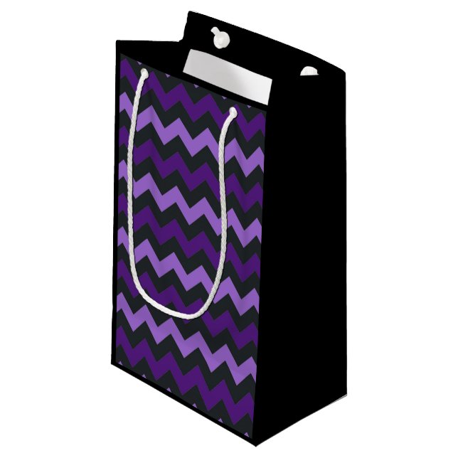Purple black chevron pattern gift bag (Front Angled)