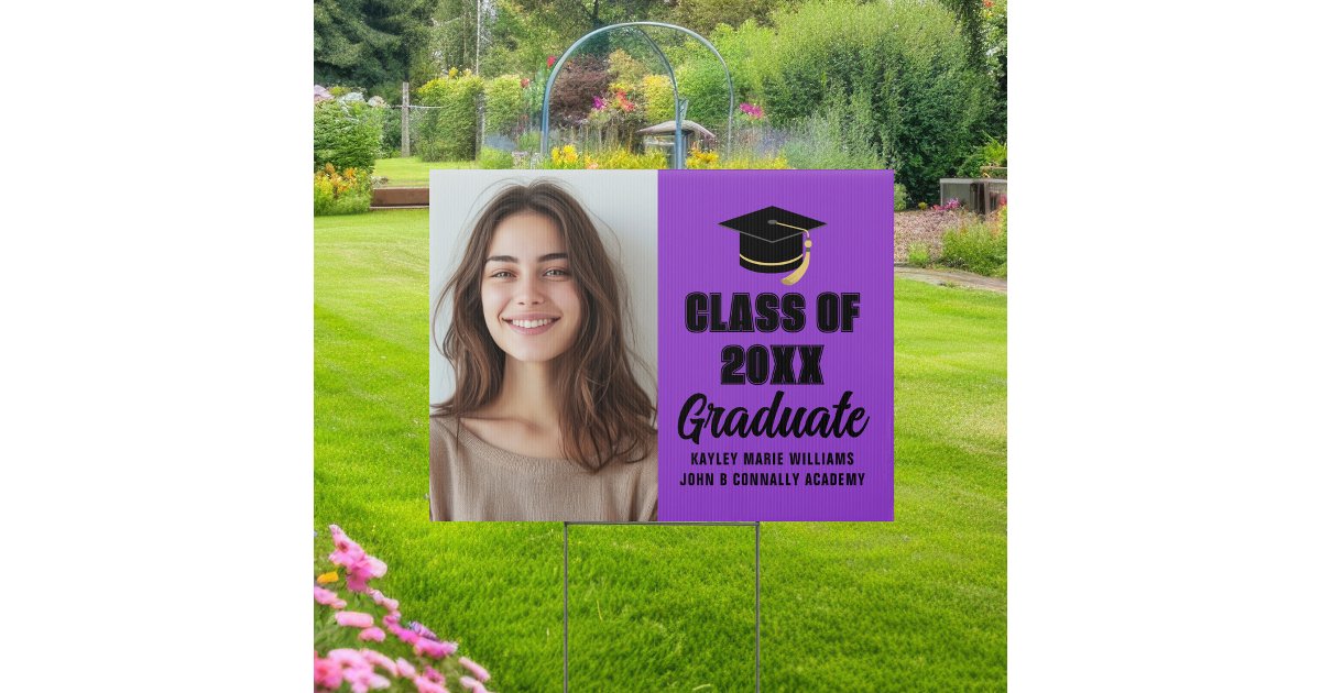 Purple Black Class of 2026 Graduation Photo Yard Sign | Zazzle