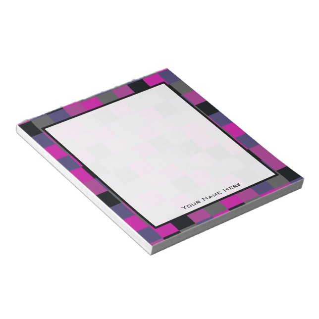 Purple & Black Color Blocks Personalized Notepad (Angled)