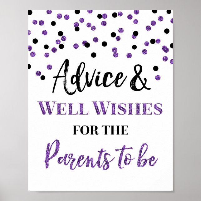 Purple Black Confetti Advice for Parents to be Poster (Front)