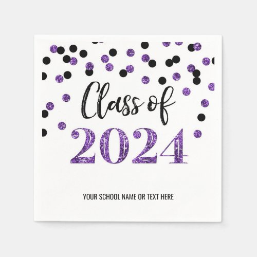 Purple Black Confetti Class of 2024  Napkins