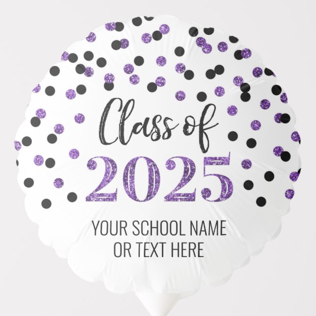 Purple Black Confetti Class of 2025 Graduation Balloon (Front)