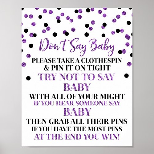 Purple Black Confetti Dont Say Baby Game Sign