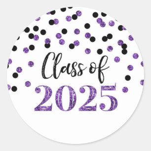 Purple Black Confetti Graduation 2025 Classic Round Sticker
