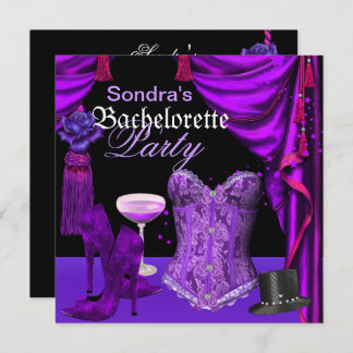 Purple Black Corset Bachelorette Party Shoes Invitation