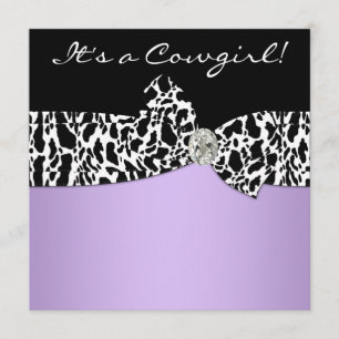 Purple Black Cow Print Cowgirl Baby Shower Invitation