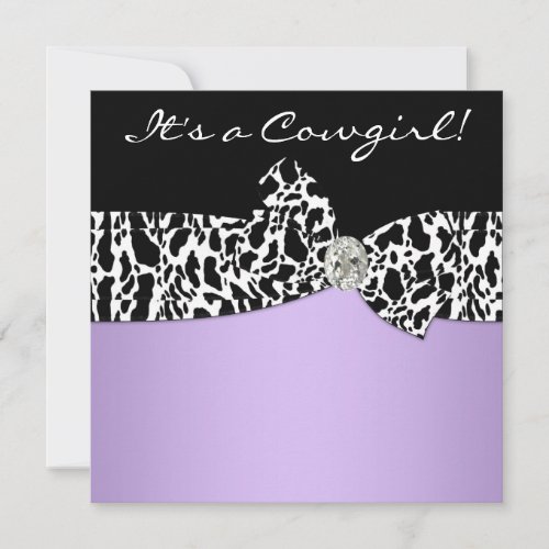 Purple Black Cow Print Cowgirl Baby Shower Custom Invites