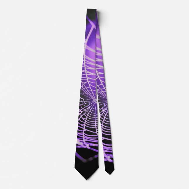 Purple Black Creepy Spooky Spider Web Neck Tie (Front)