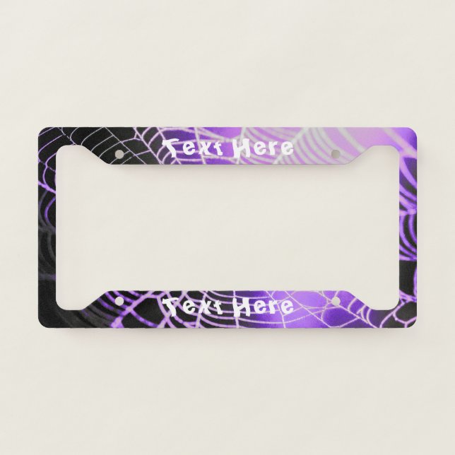 Purple Black Creepy Spooky Spider Web Personalized License Plate Frame (Front)