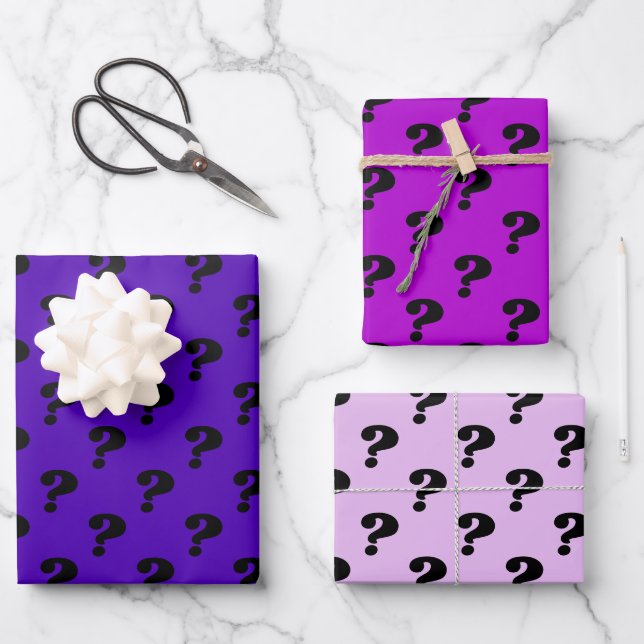 Purple & Black Cute Gift Wrapper (Question Mark)  Wrapping Paper Sheets (Front)