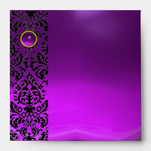 PURPLE BLACK DAMASK Amethyst  Gold Envelope