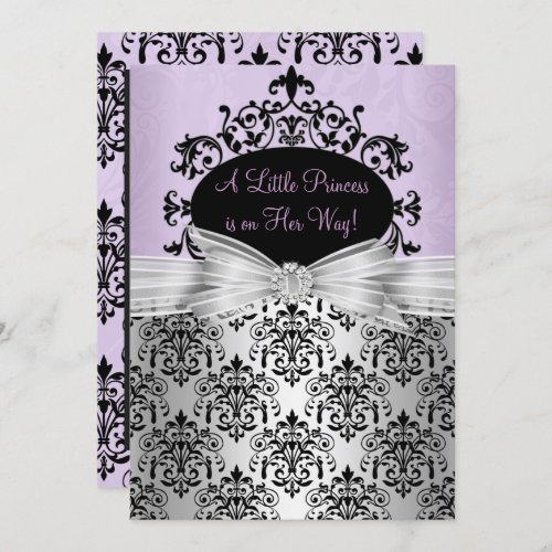 Purple Black Damask Baby Shower Invitation