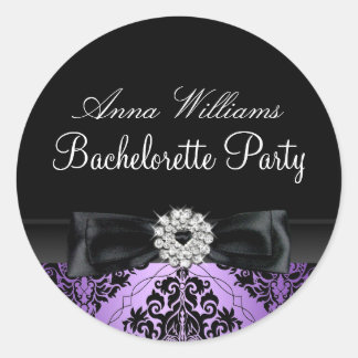 Purple & Black Damask Bachelorette Party Sticker