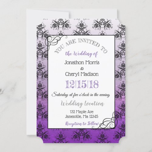 Purple Black Damask Classy Wedding invitations