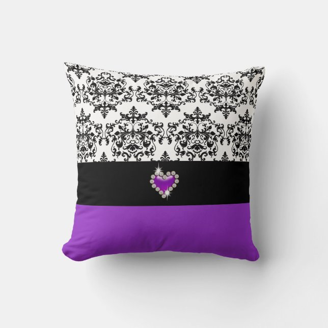 Purple black damask elegant throw pillow (Front)