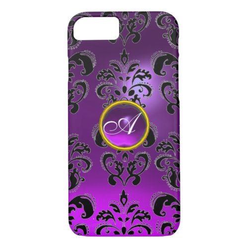 PURPLE BLACK DAMASK GEMSTONE MONOGRAM Floral iPhone 87 Case