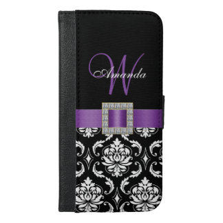 PURPLE, BLACK DAMASK MONOGRAM iPhone 6/6S PLUS WALLET CASE