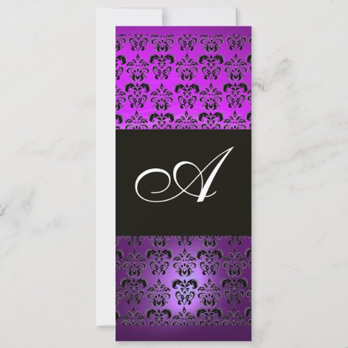 PURPLE BLACK  DAMASK MONOGRAM  white Invitation