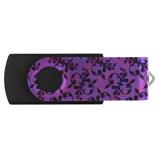 Purple&Black Damask Pattern USB Flash Drive (Front)